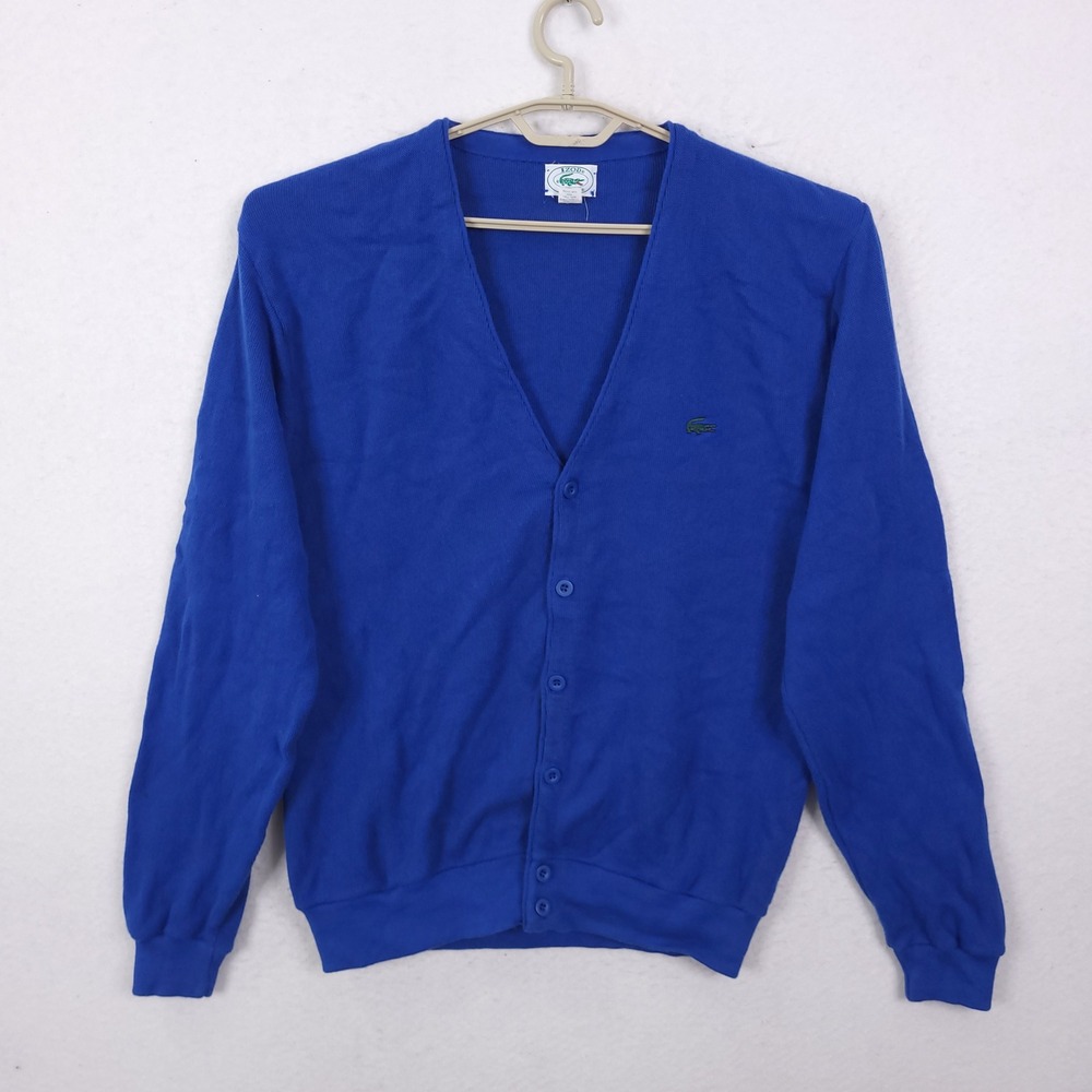 Izod Lacoste Cardigan Sweater Mens Large Blue Vintage Cotton V-Neck USA Made